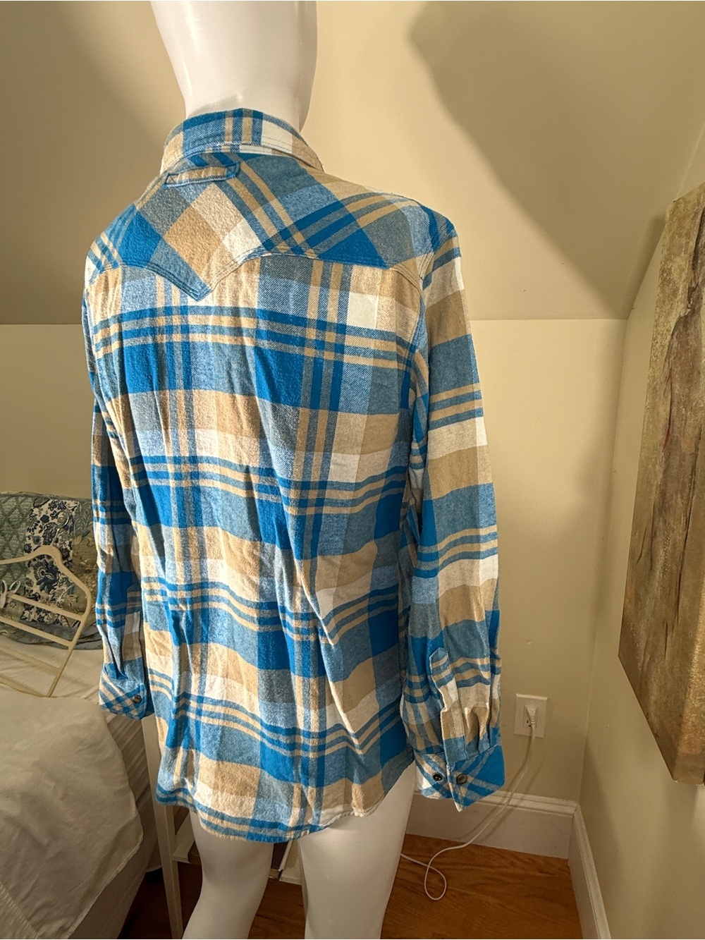 🦌 Legendary Whitetails Plaid Flannel Shirt Men’s Medium Blue Tan Western - Picture 8 of 10
